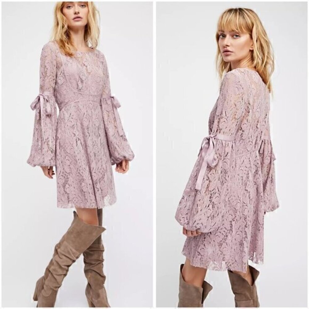 Free People Ruby Crochet Lace Mini Dress in Lilac Purple Size XS NWT